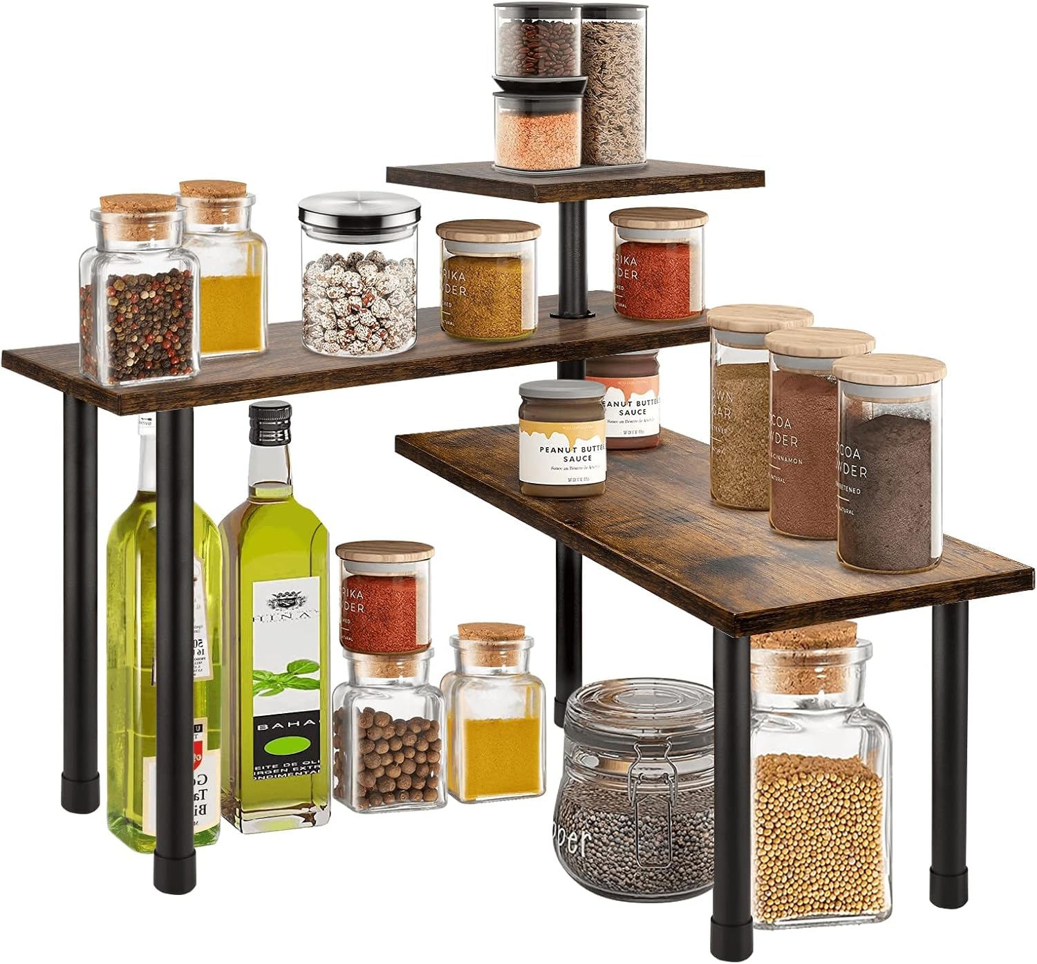 Premium 3-Tier Wooden Corner Shelf with Stainless Steel Legs