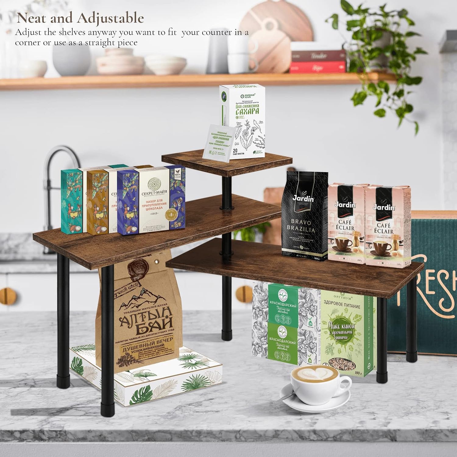 Premium 3-Tier Wooden Corner Shelf with Stainless Steel Legs
