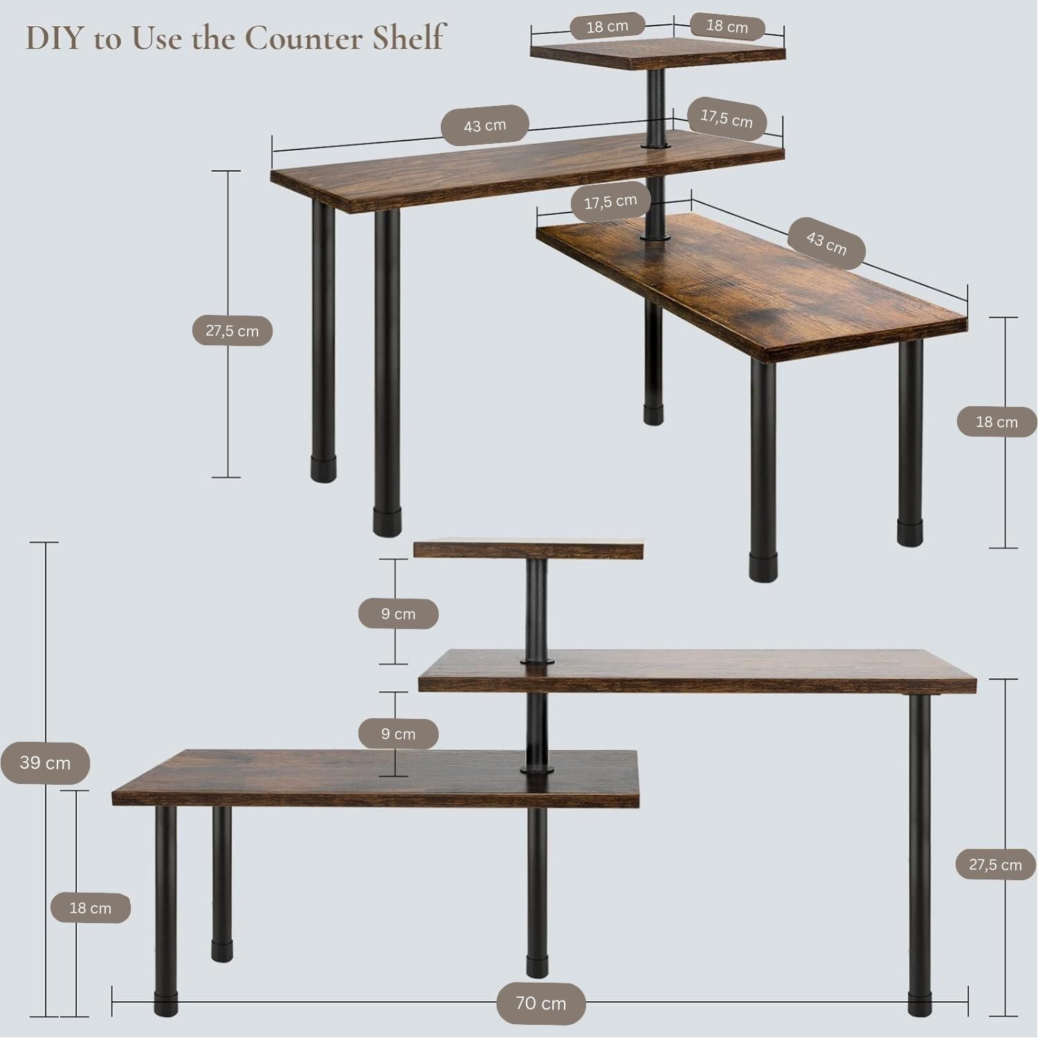 Premium 3-Tier Wooden Corner Shelf with Stainless Steel Legs