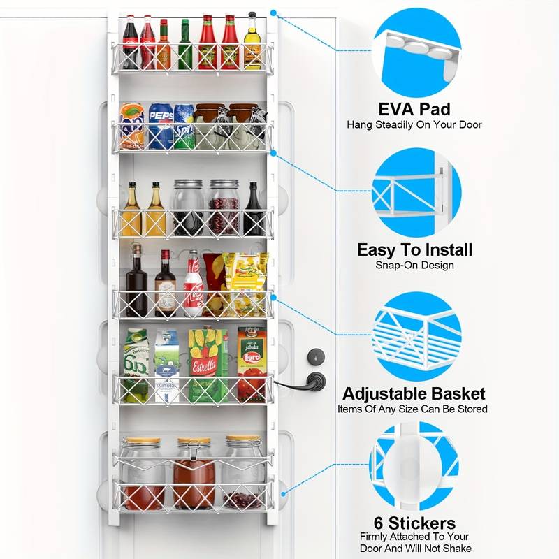 Premium 6-Tier Over Door Pantry Organiser with Adjustable Baskets