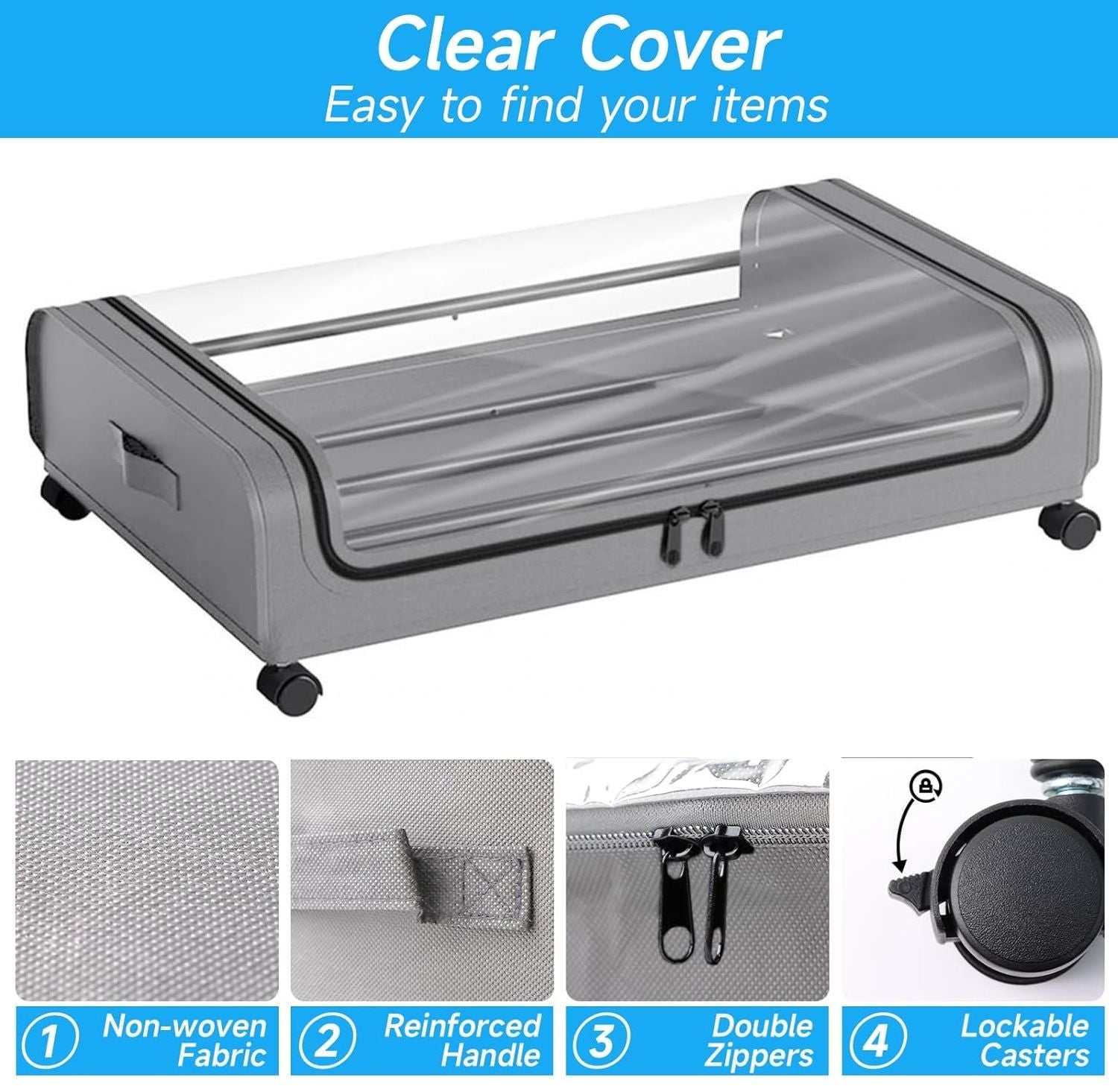 CARLA HOME XXL Under Bed Rolling Storage Container with Wheels - 50L