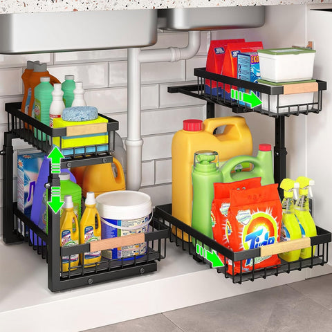 CARLA HOME 2-Tier Under Sink Organiser with Sliding Baskets - 2 Pack