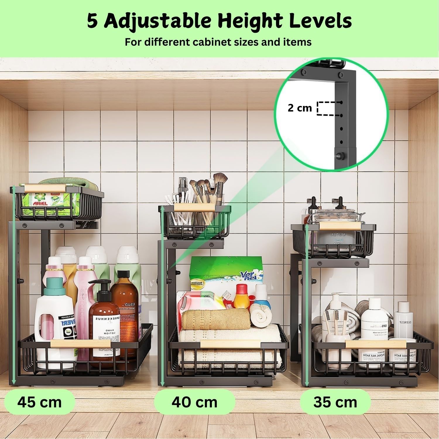 CARLA HOME 2-Tier Under Sink Organiser with Sliding Baskets - 2 Pack