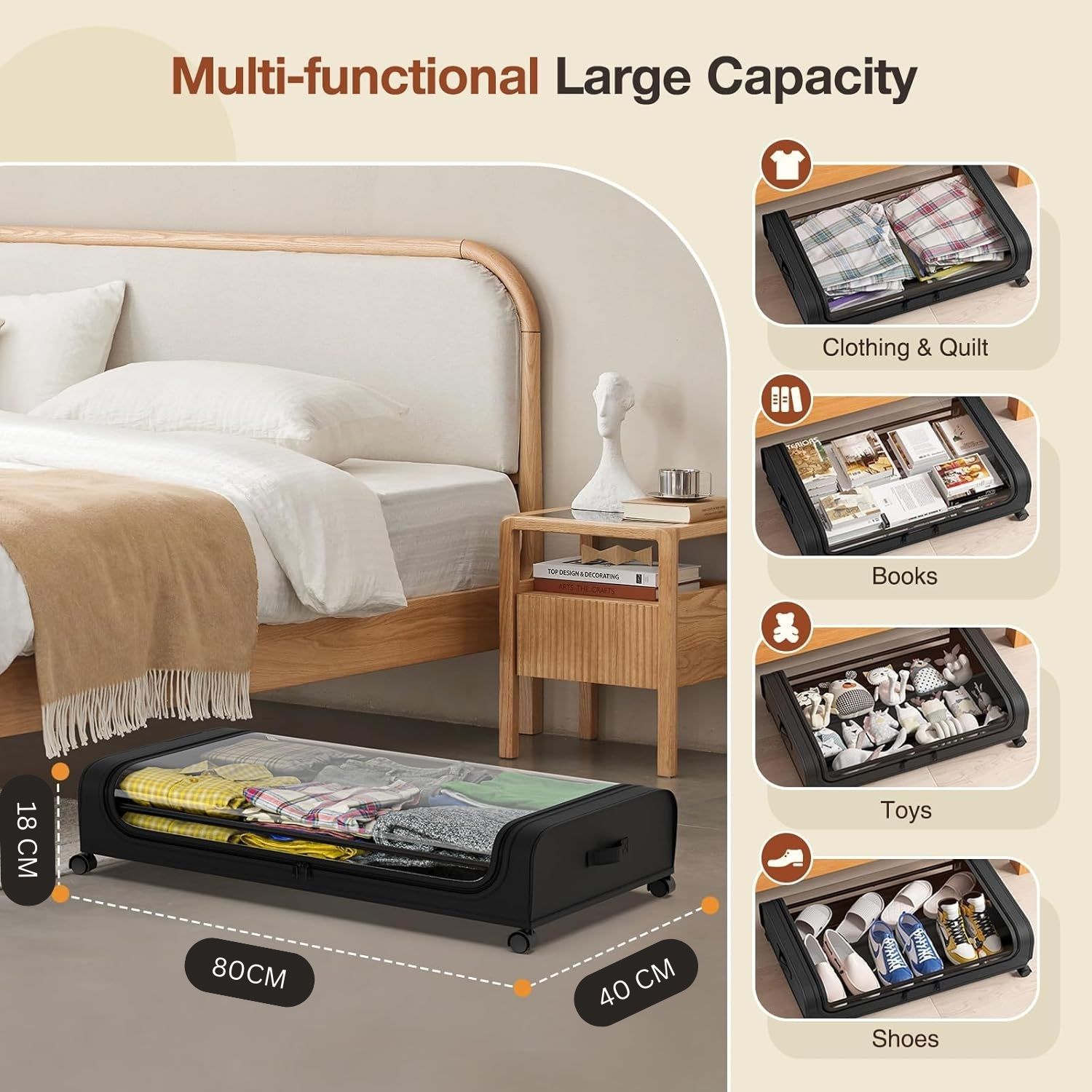 CARLA HOME Under Bed Rolling Storage Containers with Wheels - 50L, 2 Pack