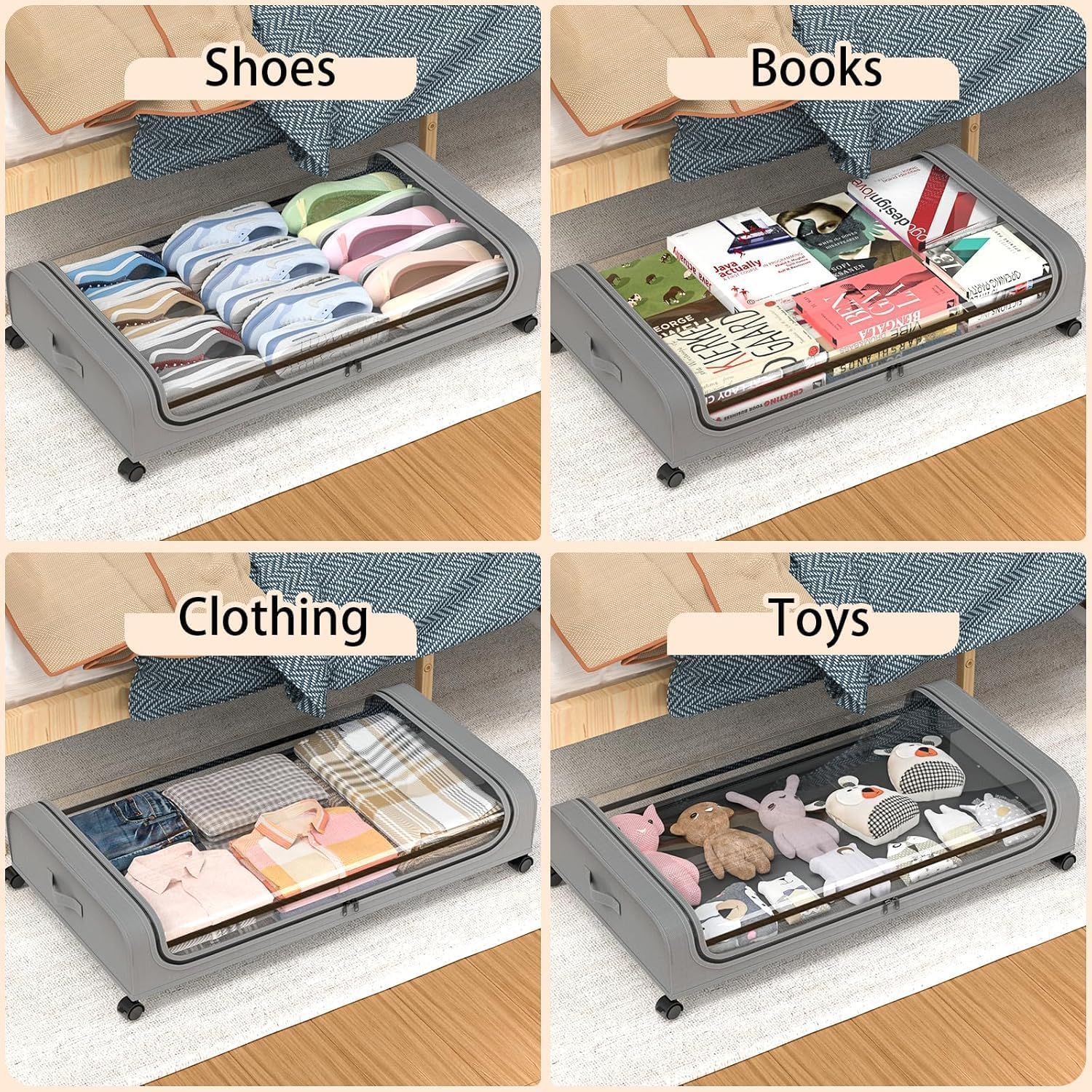 CARLA HOME Under Bed Rolling Storage Containers with Wheels - 50L, 2 Pack