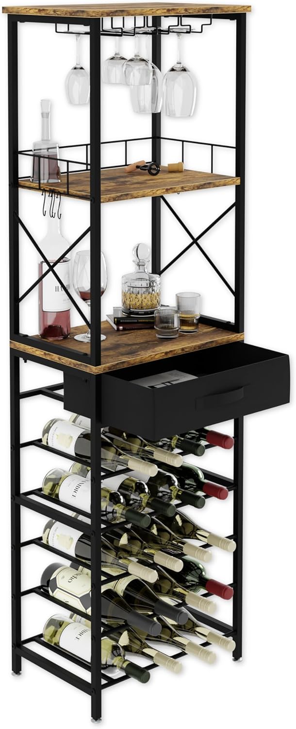 CARLA HOME Freestanding Wine Rack for 20 Bottles with Wood Top - SuperSaverAU - view 1