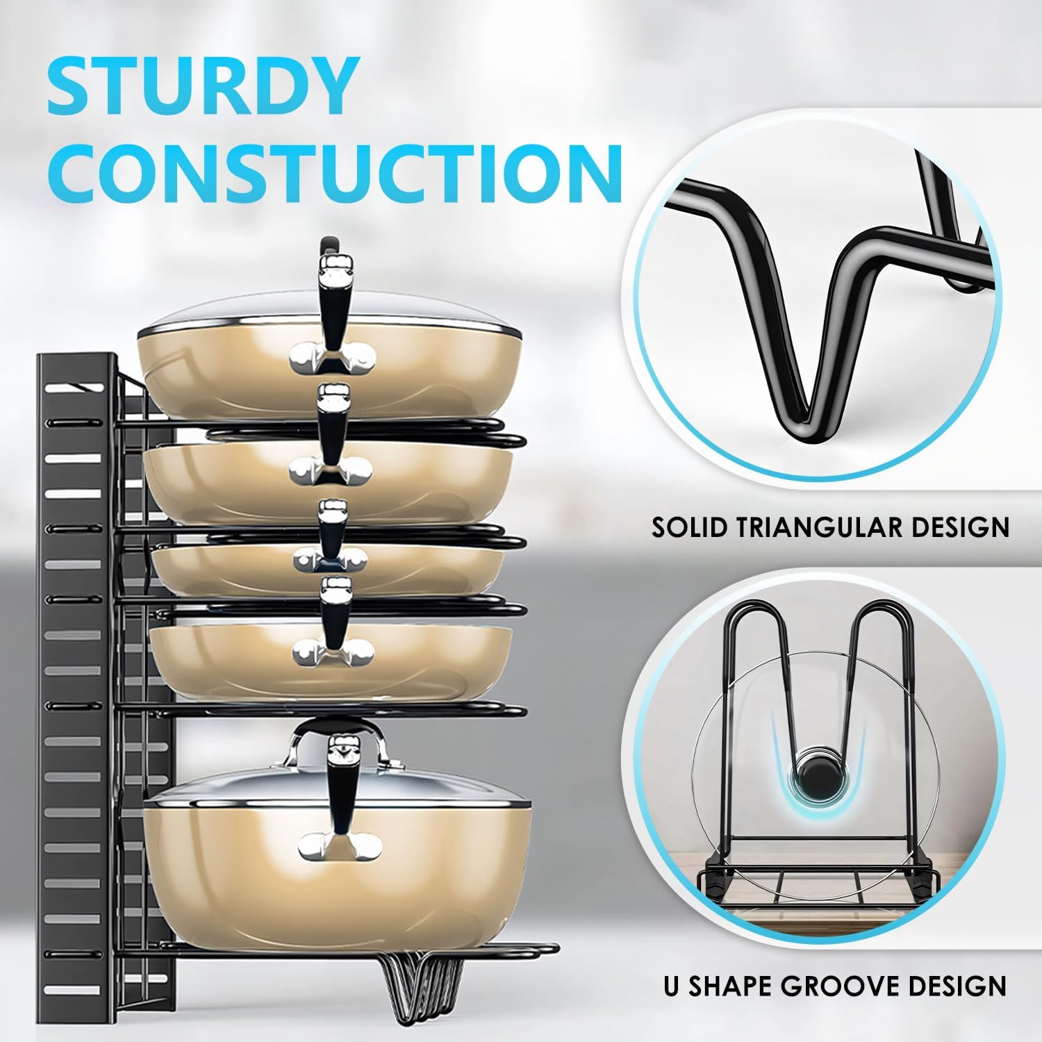 CARLA HOME 8-Tier Adjustable Pot Organizer Rack 20x38x48 cm for Kitchen Cabinet - SuperSaverAU - view 4