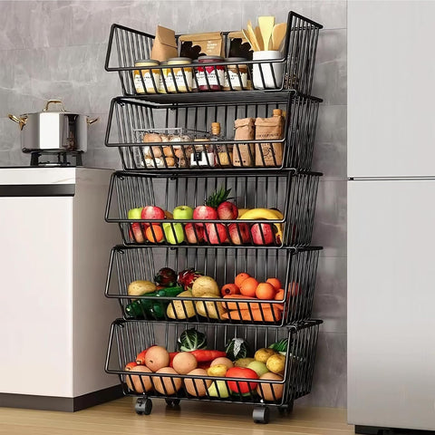 CARLA HOME 5-Tier Rolling Vegetable and Fruit Basket Cart, 29 x 41 x 94.5 cm - SuperSaverAU - view 1