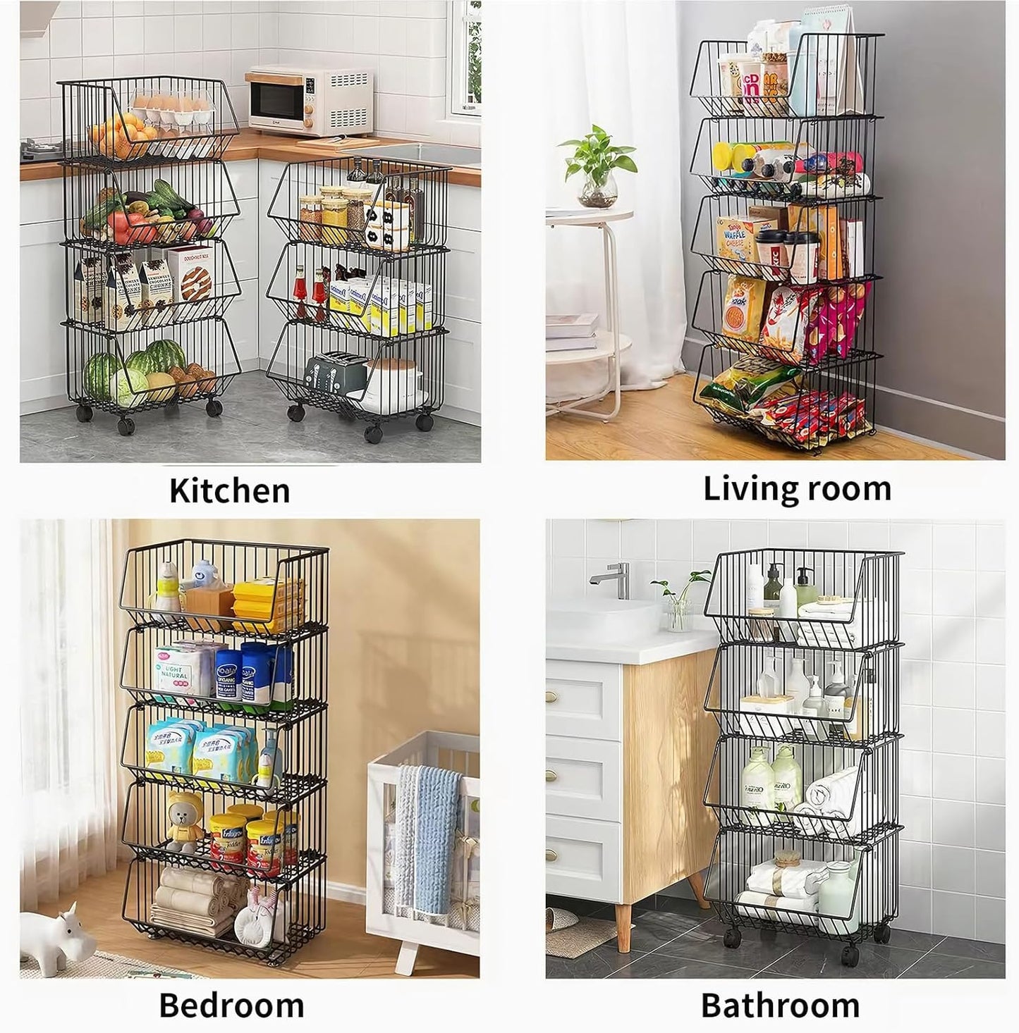 CARLA HOME Metal 5-Tier Rolling Vegetable and Fruit Basket Cart Stand for Kitchen