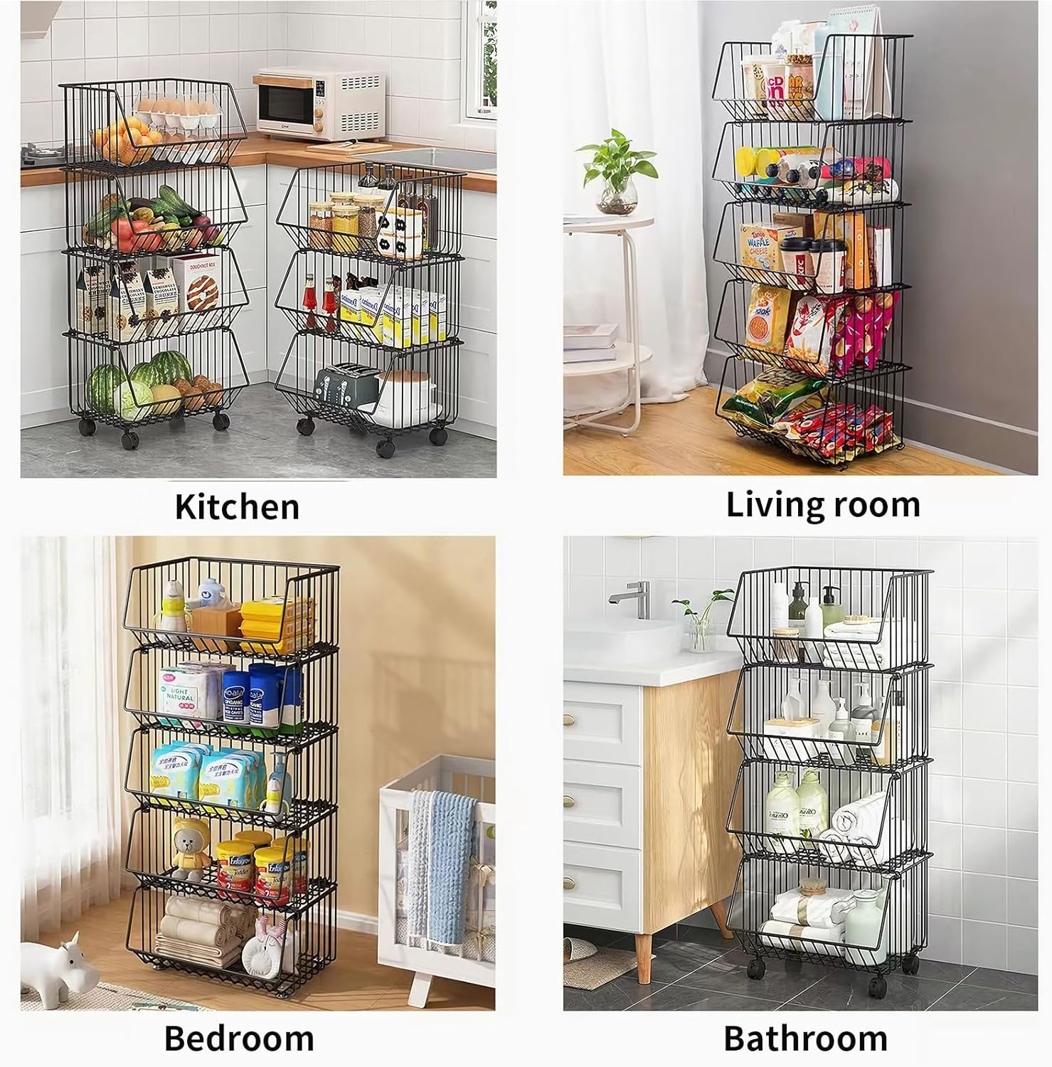 CARLA HOME 5-Tier Rolling Vegetable and Fruit Basket Cart, 29 x 41 x 94.5 cm - SuperSaverAU - view 3