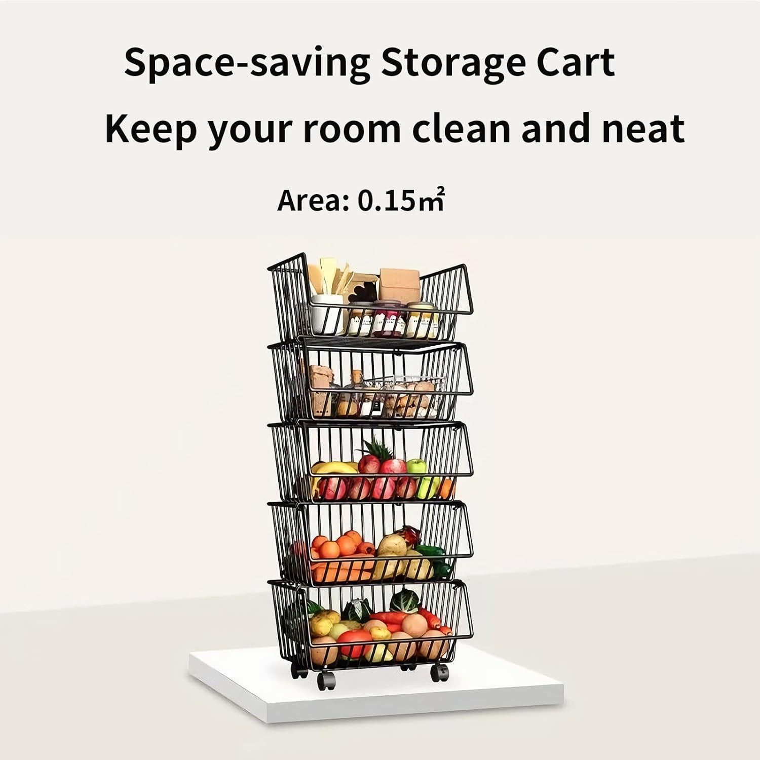 CARLA HOME 5-Tier Rolling Vegetable and Fruit Basket Cart, 29 x 41 x 94.5 cm - SuperSaverAU - view 7