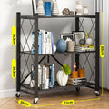 CARLA HOME 3-Tier Foldable Storage Shelf – Black with Lockable Wheels