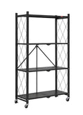 CARLA HOME 4 Tier Black Foldable Storage Shelf with Wheels 100kg Capacity