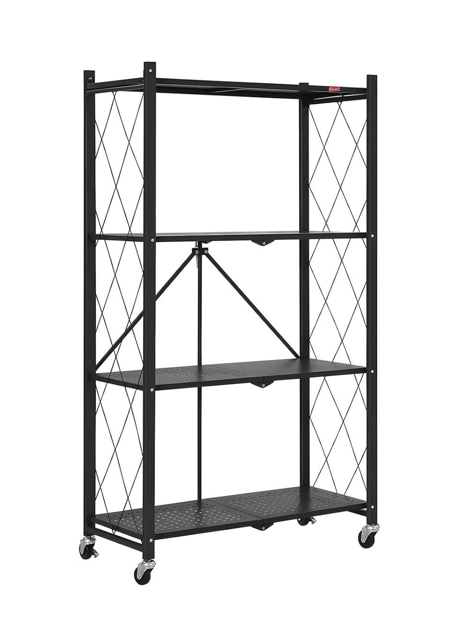 CARLA HOME 4 Tier Black Foldable Storage Shelf with Wheels 100kg Capacity