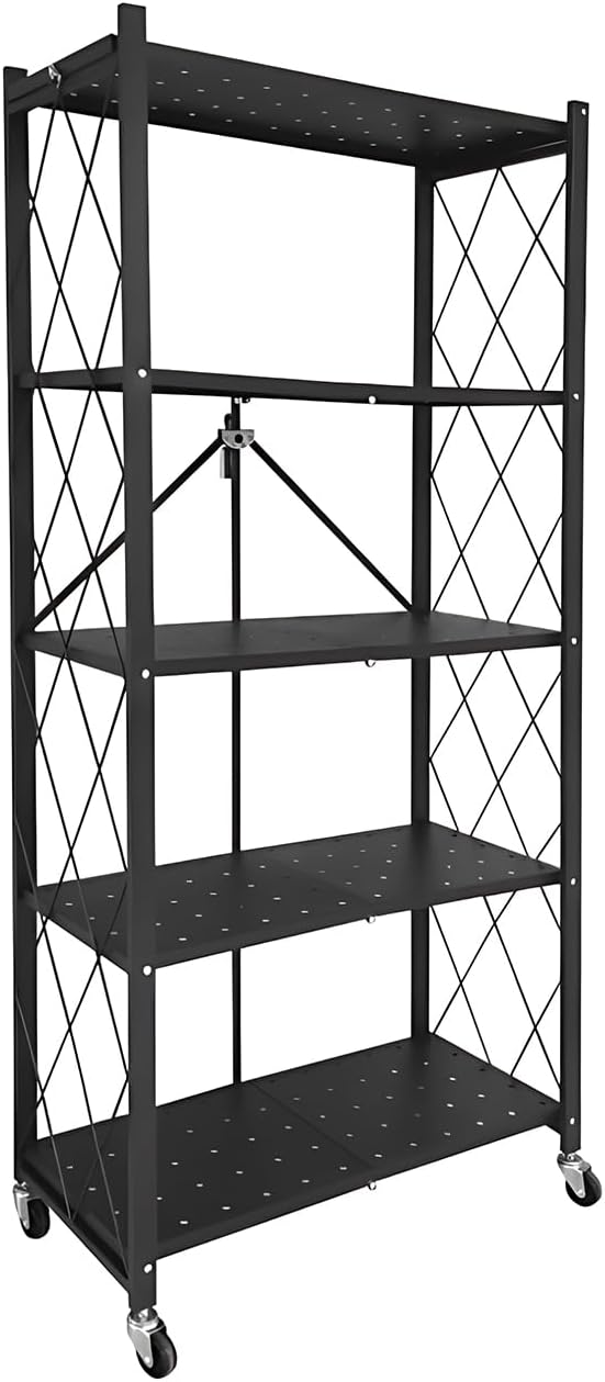 CARLA HOME 5 Tier Black Foldable Storage Shelf with Wheels 100kg Capacity