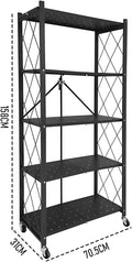 CARLA HOME 5 Tier Black Foldable Storage Shelf with Wheels 100kg Capacity