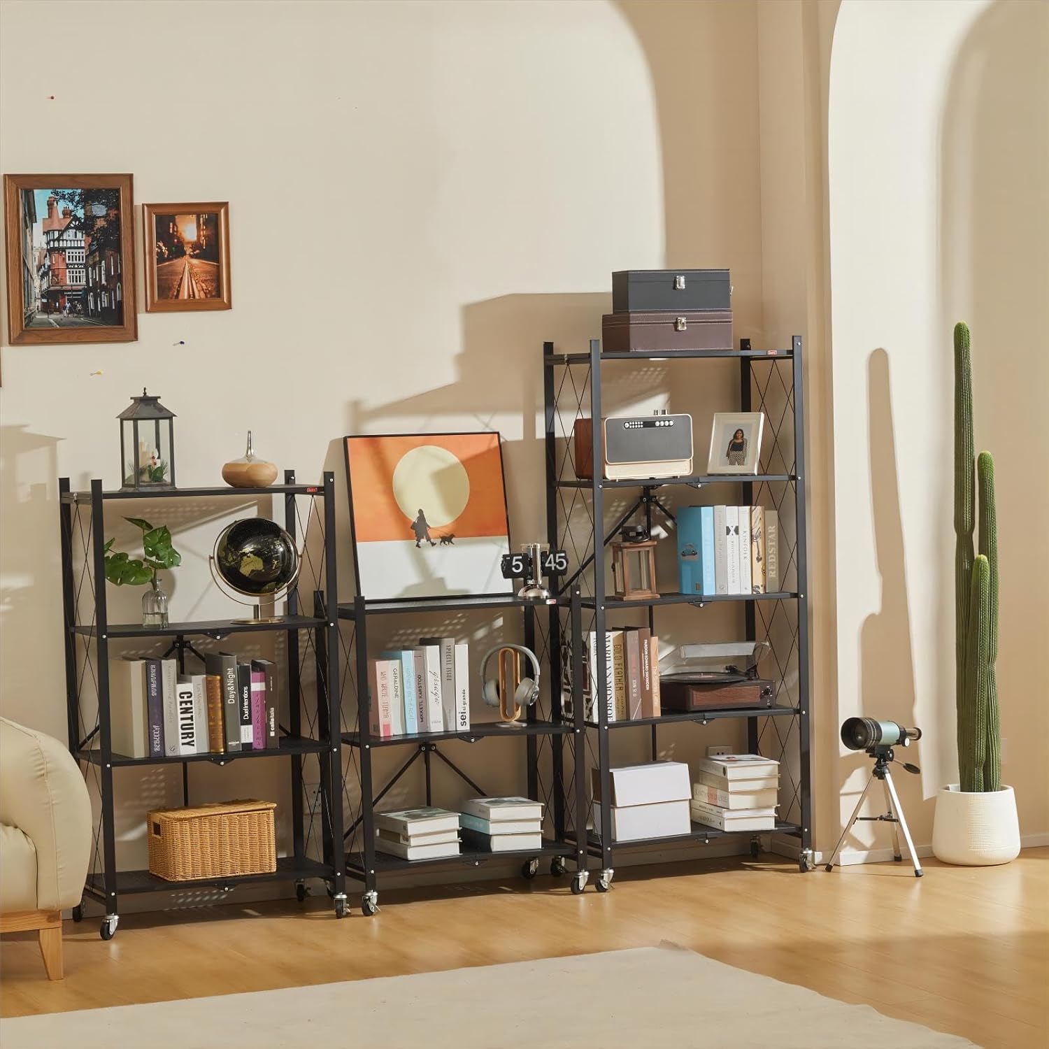 CARLA HOME 5 Tier Black Foldable Storage Shelf with Wheels 100kg Capacity