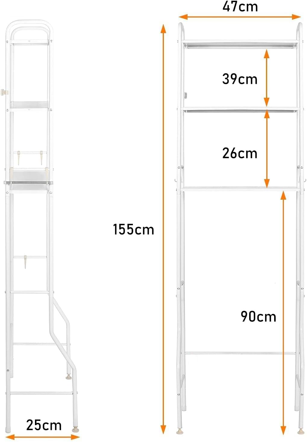 CARLA HOME 3-Tier Over The Toilet Storage Rack 23x155x47 cm with Hooks & Paper Holder - SuperSaverAU - view 2