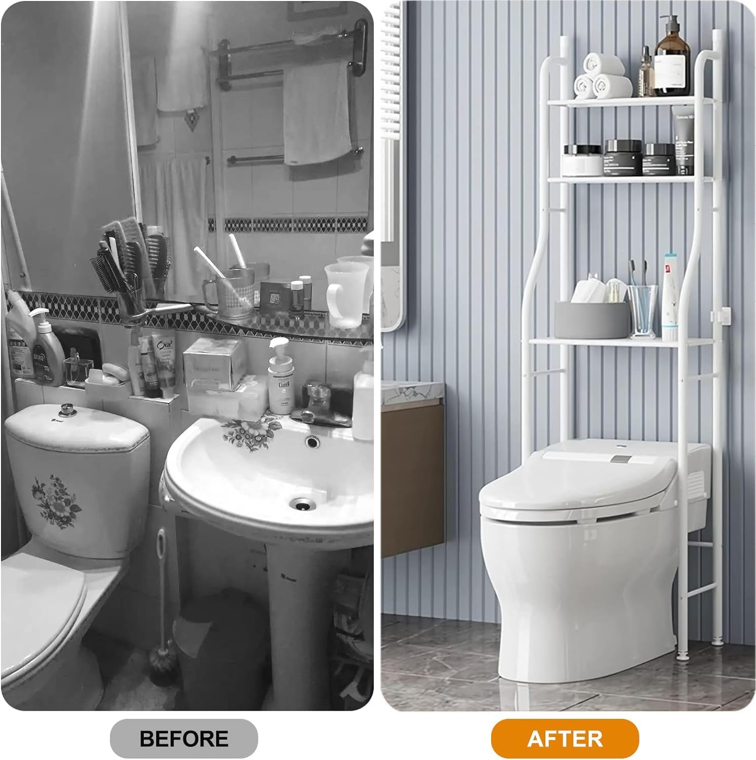 CARLA HOME 3-Tier Over The Toilet Storage Rack 23x155x47 cm with Hooks & Paper Holder - SuperSaverAU - view 3