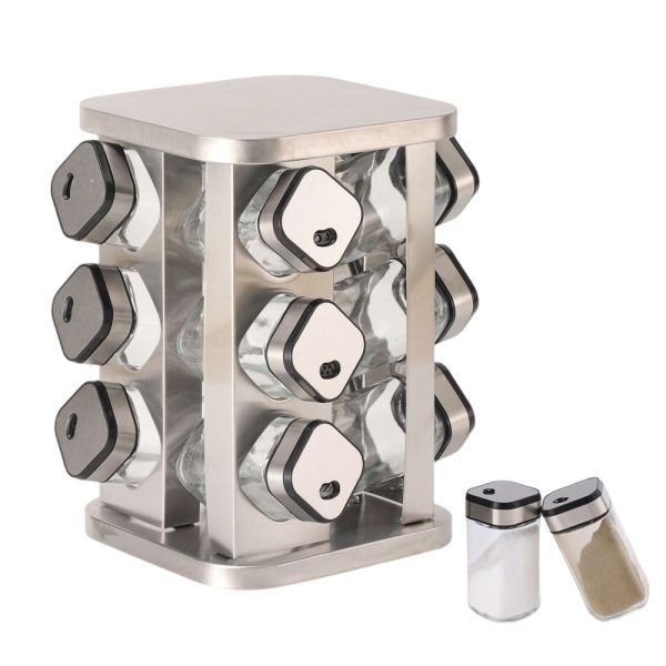 CARLA HOME 360° Rotating Spice Rack Organizer with 20 Glass Jars, 25x20x20 cm - SuperSaverAU - view 1