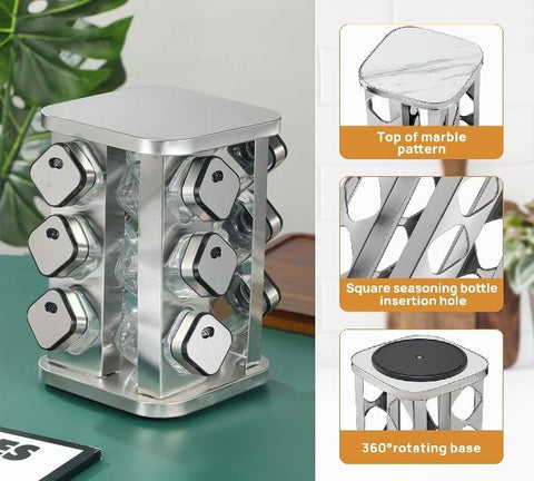 CARLA HOME 360° Rotating Spice Rack Organizer with 20 Glass Jars, 25x20x20 cm - SuperSaverAU - view 2