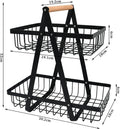 CARLA HOME 2-Tier Fruit Basket Stand for Kitchen Countertop for Fruits, Vegetables, Bread & Snacks with Wooden Handle - SuperSaverAU - view 4