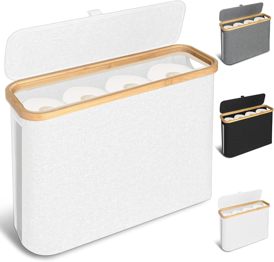 CARLA HOME Toilet Paper Storage Basket, Holds 12 Rolls, Bamboo Lid, 35x45x15 cm - SuperSaverAU - view 1