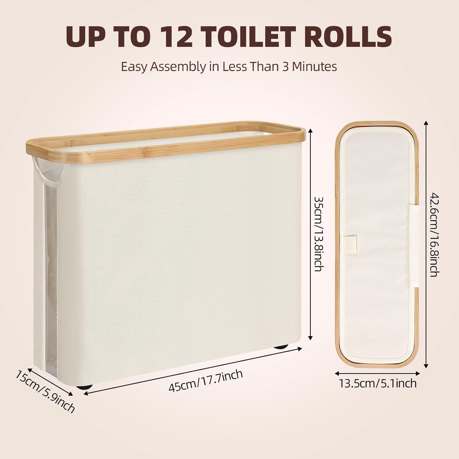 CARLA HOME Toilet Paper Storage Basket, Holds 12 Rolls, Bamboo Lid, 35x45x15 cm - SuperSaverAU - view 3