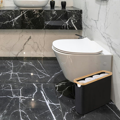 CARLA HOME Toilet Paper Storage Basket Holds Up to 12 Rolls with Bamboo Lid and Handle for RV Closet (Black)