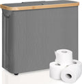 CARLA HOME Toilet Paper Storage Basket, Holds 12 Rolls, Bamboo Lid, Grey, 35x45x15 cm - SuperSaverAU - view 1