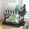 CARLA HOME 2-Tier Dish Drying Rack – Black with Drainage Tray