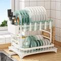 CARLA HOME 2-Tier Dish Drying Rack – White with Drainage Tray