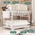 CARLA HOME 2-Tier Dish Drying Rack – White with Drainage Tray