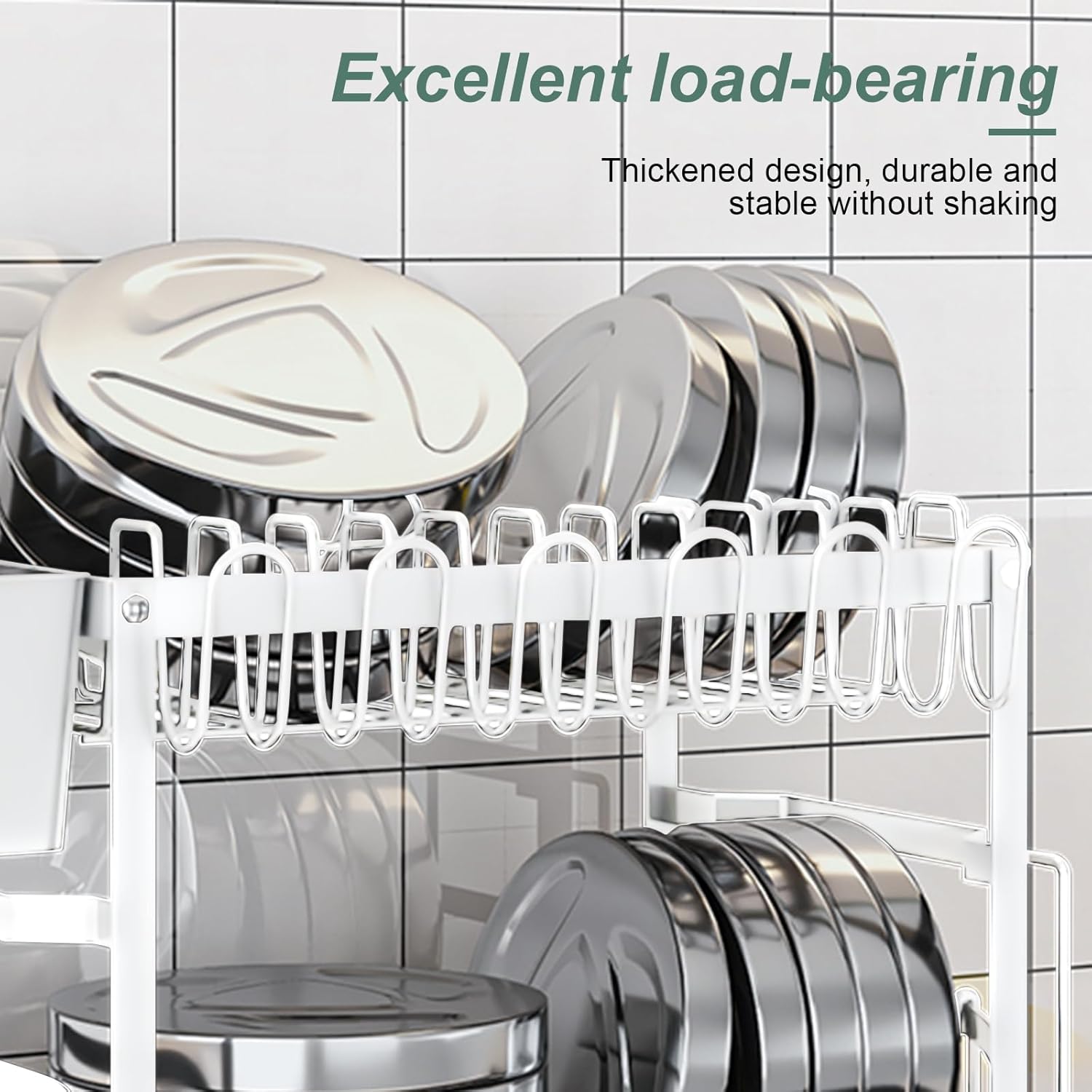 CARLA HOME 2-Tier Dish Drying Rack – White with Drainage Tray