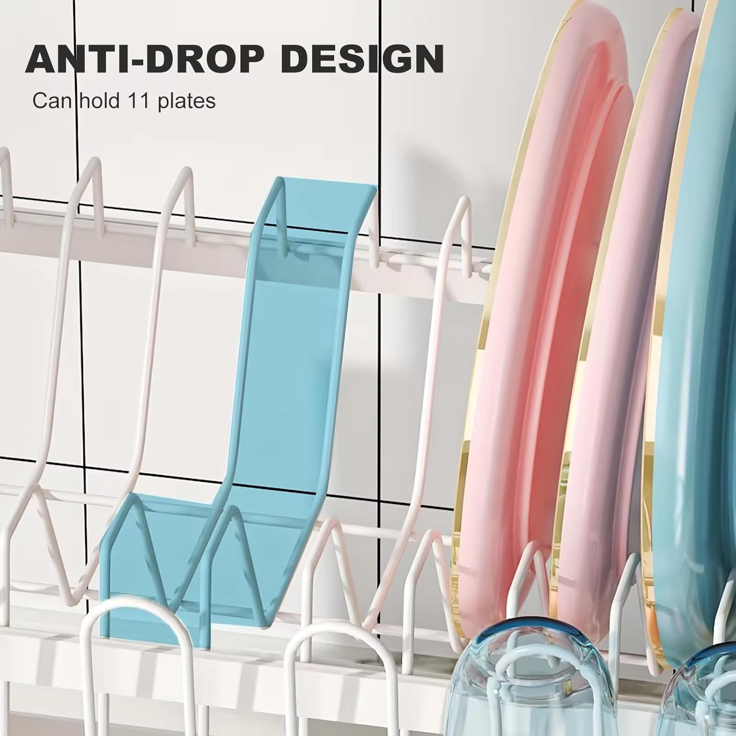CARLA HOME 2-Tier Dish Drying Rack – White with Drainage Tray