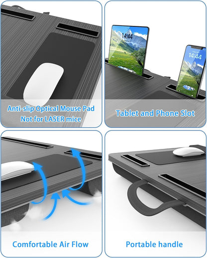 CARLA HOME Oversized Portable Lap Desk with Cushion,Mouse Pad, Tablet and Phone Holder which Fits Up to 17 Inch Laptops for Bed or Sofa (Black)