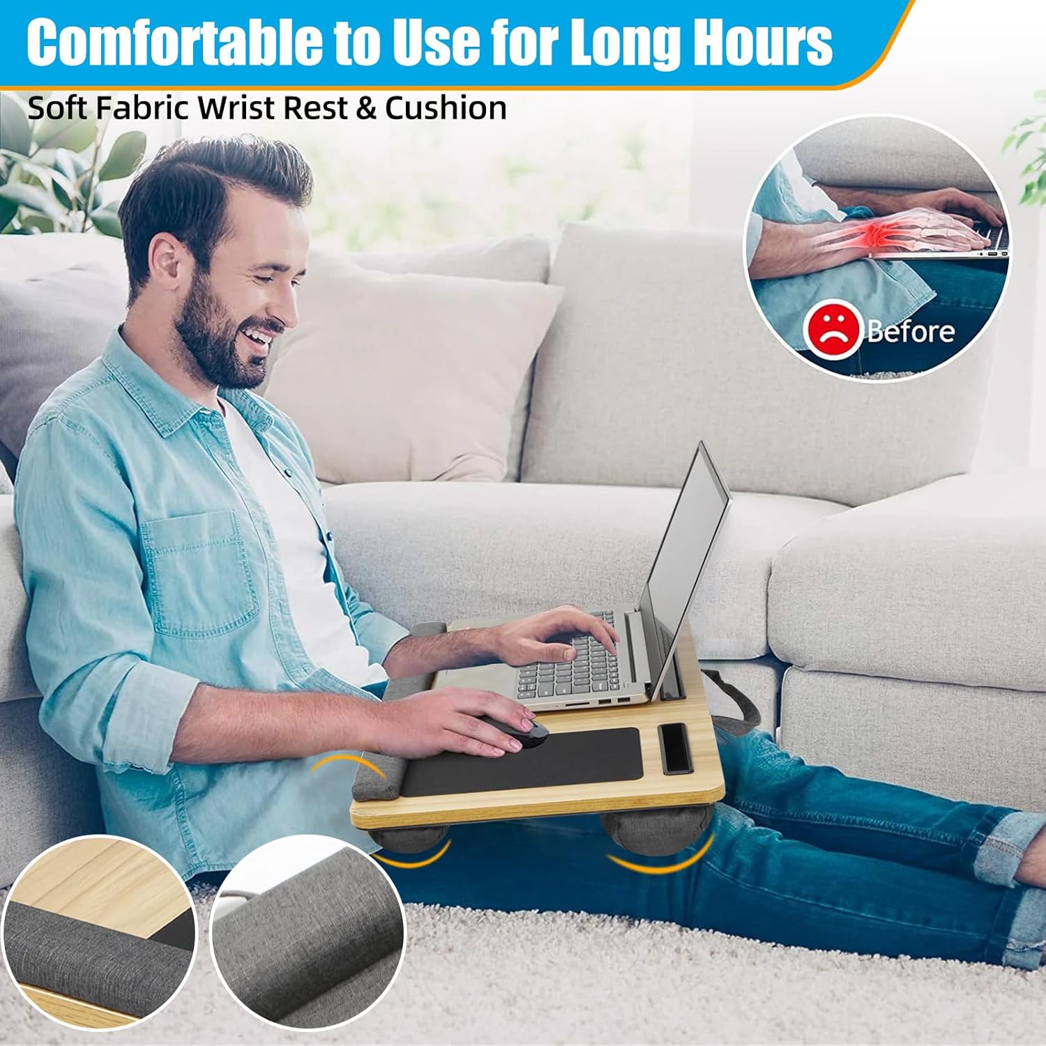 CARLA HOME Oversized Portable Lap Desk with Cushion, Mouse Pad, Tablet Holder, Fits 17 Inch Laptops - SuperSaverAU - view 6