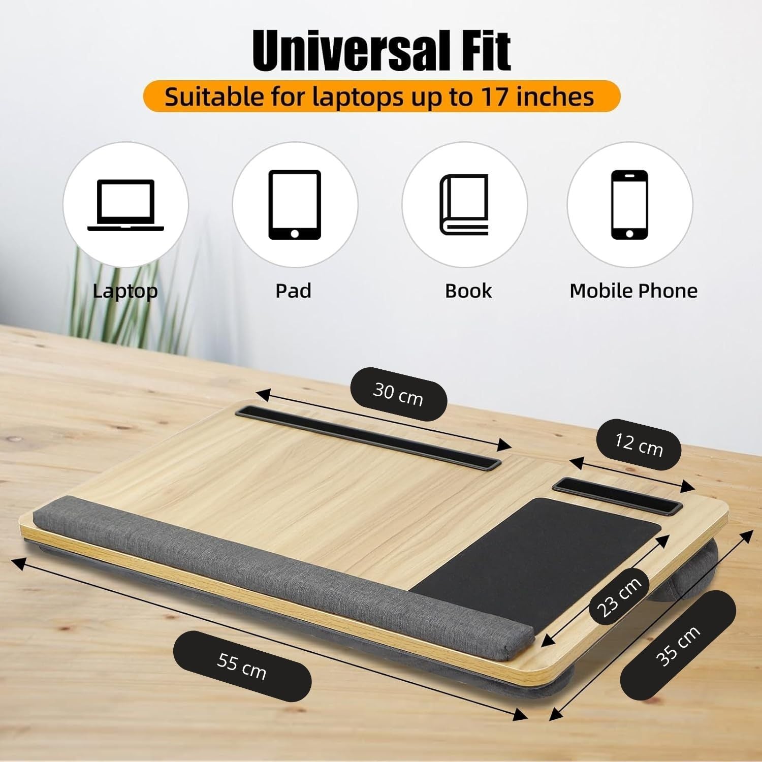 CARLA HOME Oversized Portable Lap Desk with Cushion, Mouse Pad, Tablet Holder, 34x55 cm - SuperSaverAU - view 2
