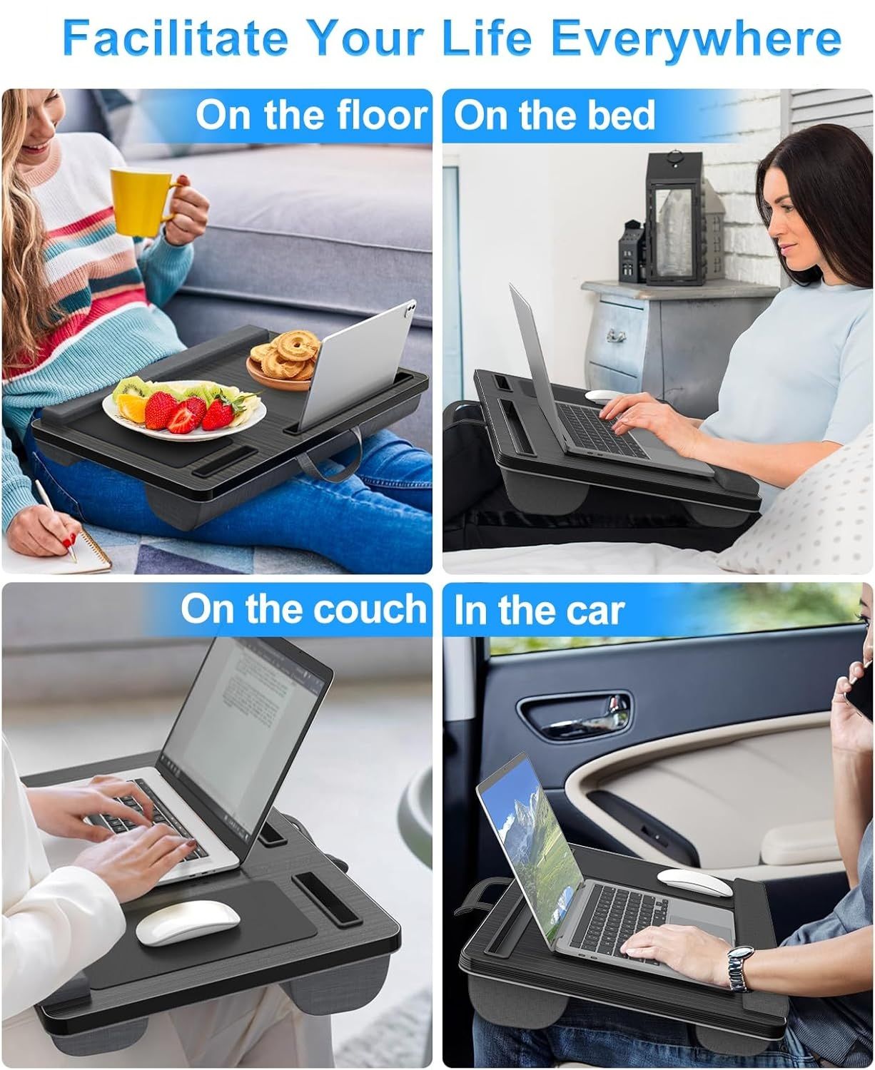 CARLA HOME Oversized Portable Lap Desk with Cushion, Mouse Pad, Tablet Holder, 34x55 cm - SuperSaverAU - view 7