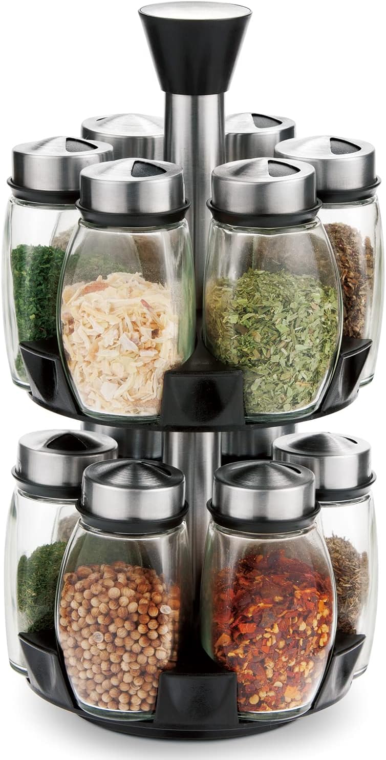 CARLA HOME Rotating Spice Rack Organizer 16 Glass Jars 15x30x15 cm - SuperSaverAU - view 1