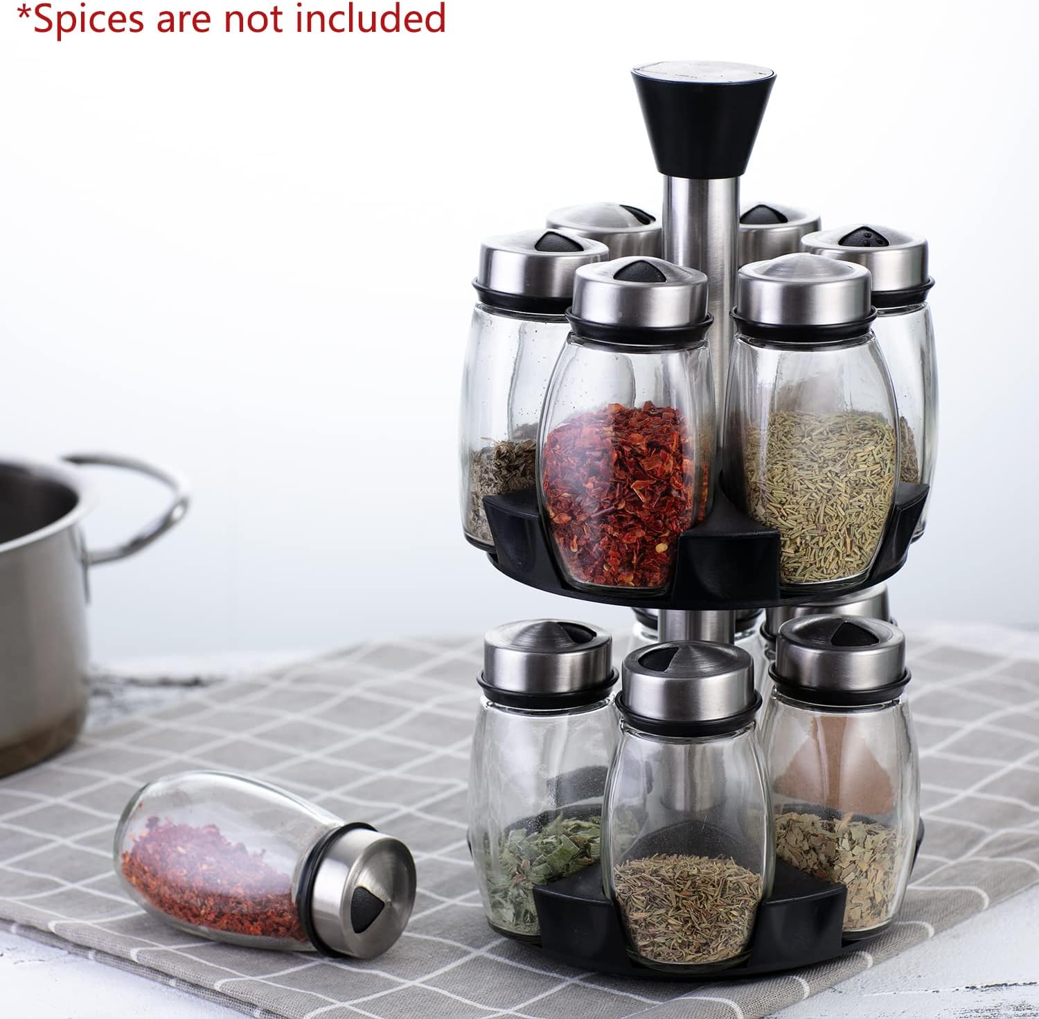 CARLA HOME Rotating Spice Rack Organizer 16 Glass Jars 15x30x15 cm - SuperSaverAU - view 7