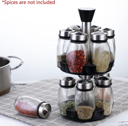 CARLA HOME Rotating Spice Rack Organizer with 16 Glass Jars for Kitchen Seasoning and Herb Storage