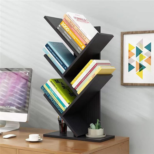 CARLA HOME 5-Tier Tree Bookshelf Storage Rack for Home Office (Black)
