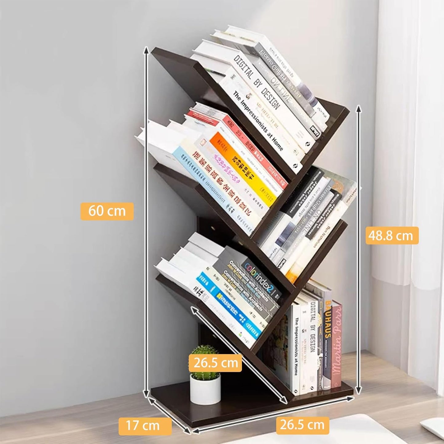 CARLA HOME 5-Tier Tree Bookshelf Storage Rack for Home Office (Black)
