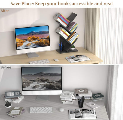 CARLA HOME 5-Tier Tree Bookshelf Storage Rack for Home Office (Black)