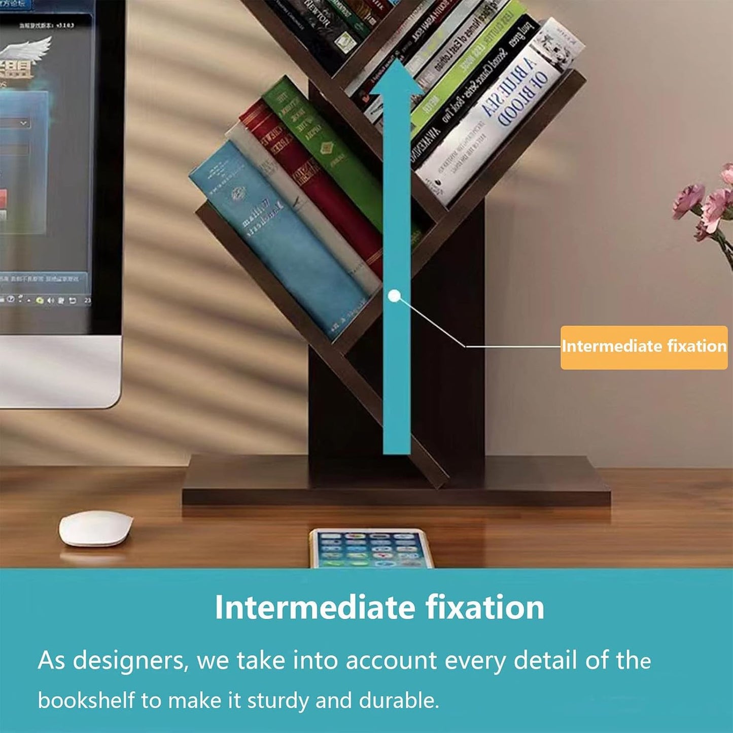 CARLA HOME 5-Tier Tree Bookshelf Storage Rack for Home Office (Black)