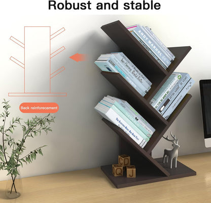 CARLA HOME 5-Tier Tree Bookshelf Storage Rack for Home Office (Black)
