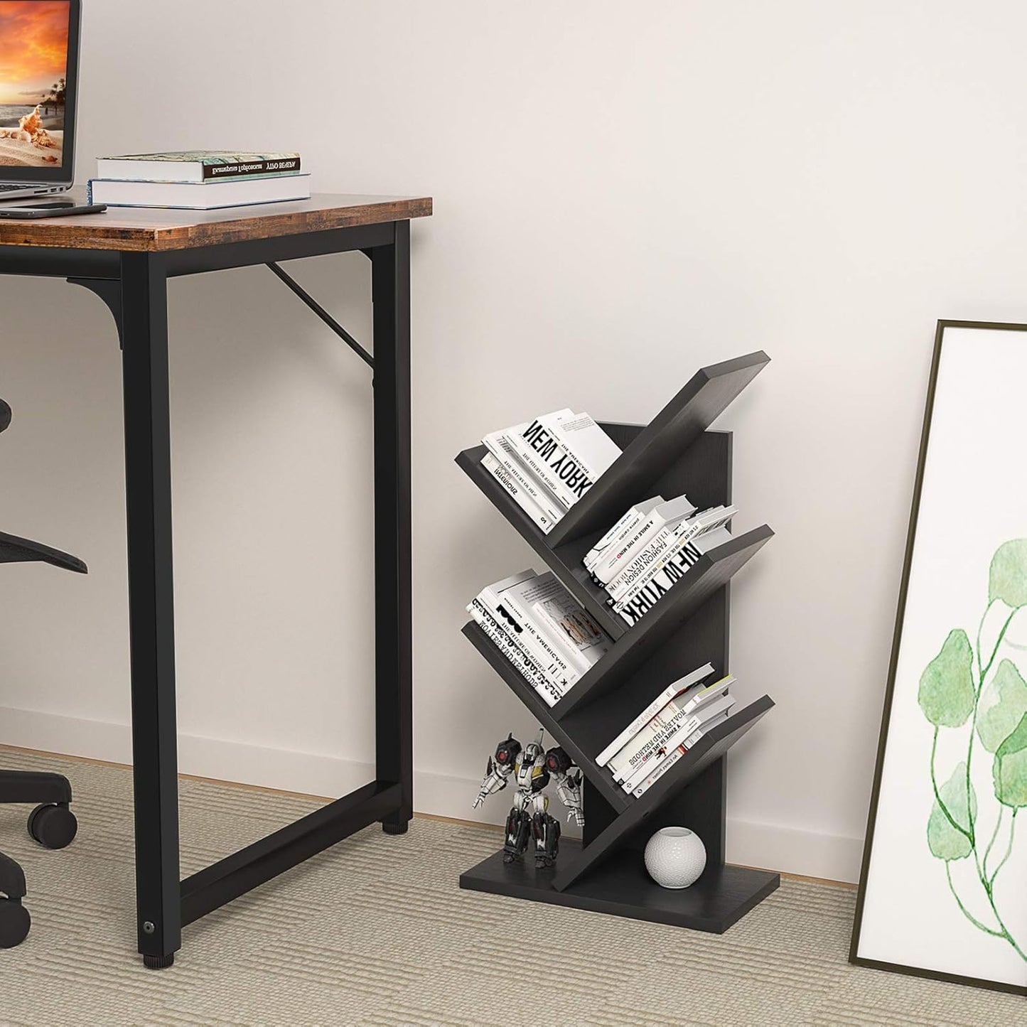 CARLA HOME 5-Tier Tree Bookshelf Storage Rack for Home Office (Black)