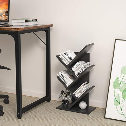 CARLA HOME 5-Tier Tree Bookshelf Storage Rack for Home Office (Black)