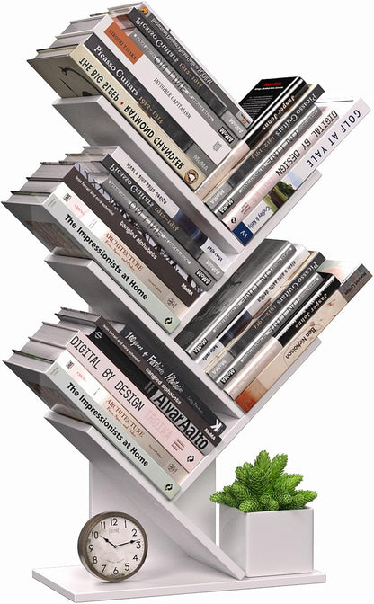 CARLA HOME 5-Tier Tree Bookshelf Storage Rack for Home Office (White)